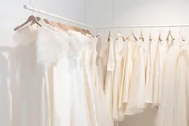 Elegant white dresses in the Vienna shop of the Elfenkleid label