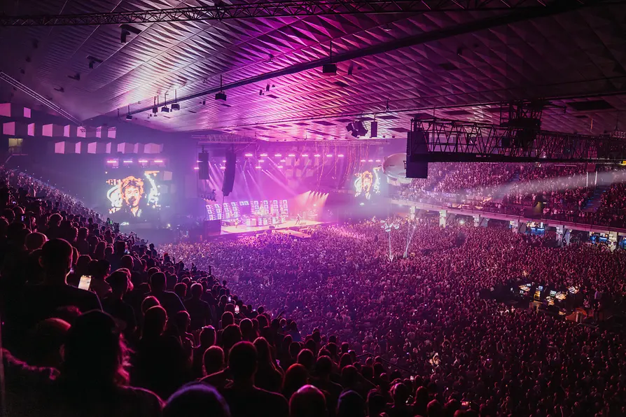 Die volle Wiener Stadthalle während eines Konzerts von Green Day 2025