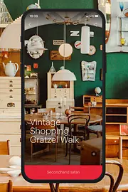 ivie Sujet with text: Vintage Shopping Grätzel Walk